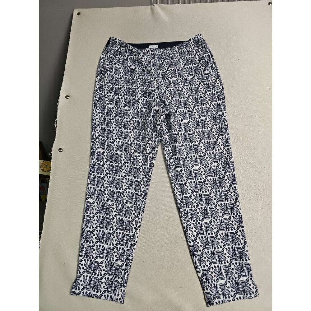 Sigrid Olsen Golf & Tennis Navy White Floral Print Ankle Pants Large RN 75343